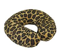 Memory Foam Neck Travel Cushion - Removeable Soft Velour Cover - Tan Leopard Print Fabric - Improved Fit & Comfort - Travel & Relaxation Pillow