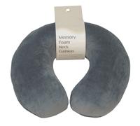 Memory Foam Neck Travel Cushion - Soft Velour Removeable Cover - Grey Fabric