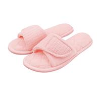Memory Foam Open Toe Slippers for Women Men Adjustable Hook & Loop Slip On Slippers Light Ladies Cotton Fleece Indoor Home Shoes Effective Quiet Solid Color Simple Non-Slip Couples House Slippers