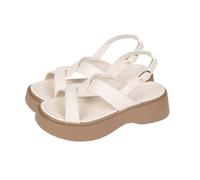 Memory Foam Sandals Women Summer Shoes Sandals Women's Summer Thick Sole Middle Heel Buckle Roman Shoes Beach Orthotic For Woman Womens Water (White, 3.5)