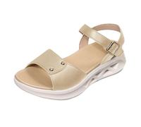 Memory Foam Sandals Womens Strappy Flat Sandals Women's Summer Thick Lightweight Large Size Casual Sports Ankle Strap Flat Women's Leather (Gold, 5)
