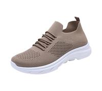 Memory Foam Shoes Women Womens Slip On Trainers Lightweight Breathable Mesh Orthopedic Tennis Walking Shoes Ladies Soft Sole Arch Support Non Slip Wide Fit Thick Bottom Wedge Sneakers Khaki