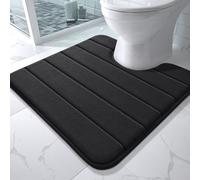 Memory Foam Toilet Bath Mat U-Shaped, Soft and Comfortable, Super Water Absorption, Non-Slip, Thick, Machine Wash and Easier to Dry for Bathroom Commode Contour Rug, 24 X 20 Inches, Black