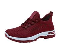 Memory Foam Trainers Flat Shoes for Women UK Mesh Casual Shoes Spring Summer Autumn Breathable Casual Mesh Walking Sports Orthopedic Walking Trainers Non Slip Gym Shoe Women Red 5.5