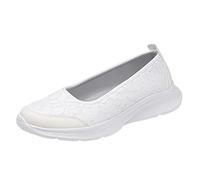 Memory Foam Trainers Ladies Slip on Lightweight Memory Foam Mary Jane Shoes Comfortable Nursing Wedge Sneakers Casual Alking Buffer Fitness Sneakers Non Slip Wide Fit Running Shoes with (White, 7)
