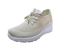 Memory Foam Trainers Womans Trainers Wide Fit Wedge Shoes Lace Up Comfortable Orthopedic Sneakers Lightweight Non-Slip Walking Trainer Casual Arch Support Gym Hiking Shoes Women Khaki Size 3.5