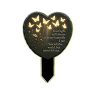Memory Garden Decoration - Heart-Shaped Two-Dimensional Acrylic Decorations - Memorial Sticks with Butterfly and Flower Motif in Engraved for the Cemetery - For Outdoor Garden Lawn Park and
