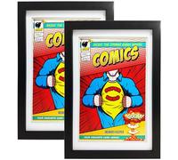 Memory Keeper 2 Pack Comic Book Frame with Real Glass 6 3/4" x 10 1/4" | Partial UV Protection,Fits Current Comics, compatible with comic book bags & sleeves, wall&tabletop display,double white mats