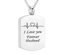 Memory Necklace, Necklace for Teenager Stainless Steel Rolo Pendant Electrocardiogram Engraved I Love You Forever... Keepsake Jewelry