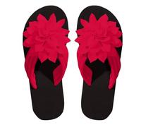 Memory oam Women's Flip Flops SD Green Flower Appliques Quilted Straps Thong Sandals Open Toe Flat Comfortable Casual Fashion Outdoor Beach Vacation Herringbone Slipper (Red, 4.5-4.5)