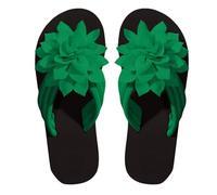 Memory oam Women's Flip Flops SD Green Flower Appliques Quilted Straps Thong Sandals Open Toe Flat Comfortable Casual Fashion Outdoor Beach Vacation Herringbone Slipper (Green, 7-7)