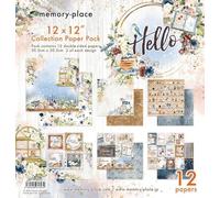Memory Place 12x12 Paper - 12 Double Sided Cardstock Sheets for Scrapbooking, Cardmaking, and Crafts - 80lb, Hello