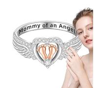 Memory Ring For Feet - Angel Wing Jewelry With Heart Footprint, Elegant Adjustable Memory | Thoughtful Sympathy Gift For Mothers, Memory Of Gravid Loss