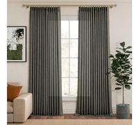 Memory Shaped Pinch Pleated Curtains Extra Long 108 Inches Natural Green Linen Drapes, Light Filtering Privacy Non See Through 9 ft Lush Decor Floor to High Ceiling Dark Green Curtain for Living Room
