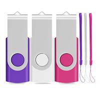 Memory Stick 64GB 3 Pack USB 2.0 Thumb Drive Swivel Design Pen Drive Fold Computer Storage (White/Pink/Purple)