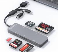 XD Card Reader Memory Stick pro Duo Adapter - 5 in 1 Multi Memory Card Reader for iPhone/Computer/USB C Supports Micro SD/SDHC/XD Picture Card, Aluminum Lightning+USB A+USB C OTG Adapter