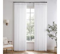 Memory Trained Pinch Pleated Curtains 86 Inches Long, Viral Linen Pinch Pleat Sheer Curtains with Ring Hooks&Clips for Track System Living Room, White Light Filtering Privacy Curtain 2 Panel Set