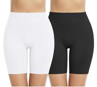 Memoryee 2 Pack Women's Safety Boxer Shorts Leggings Anti Chafing Slip Underwear Seamless Stretchy Panties for Under Dresses and Yoga/Black/White-2Pack/3XL