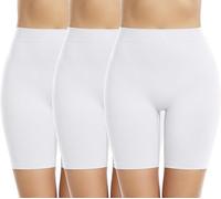 Memoryee 3 Pack Women's Safety Boxer Shorts Leggings Anti Chafing Slip Underwear Seamless Stretchy Panties for Under Dresses and Yoga/White-3Pack/M