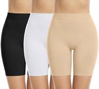 Memoryee 3 Pack Women's Safety Boxer Shorts Leggings Anti Chafing Slip Underwear Seamless Stretchy Panties for Under Dresses and Yoga/Black/Beige/White-3Pack/M