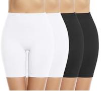 Memoryee 4 Pack Women's Safety Boxer Shorts Leggings Anti Chafing Slip Underwear Seamless Stretchy Panties for Under Dresses and Yoga/Black/Black/White/White-4Pack/XXL