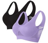 Memoryee Padded Sports Bras Women Medium Impact Plus Size for Large Breasts Push Up Seamless Breathable for Yoga Running Crop Top Black+Purple S