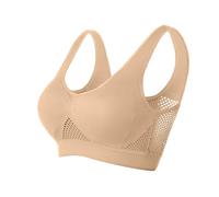 Memoryee Padded Sports Bras Women Medium Impact Plus Size for Large Breasts Push Up Seamless Breathable for Yoga Running Crop Top Beige L
