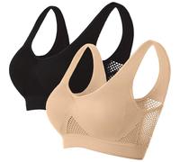 Memoryee Padded Sports Bras Women Medium Impact Plus Size for Large Breasts Push Up Seamless Breathable for Yoga Running Crop Top Black+Beige S