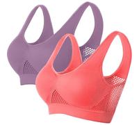 Memoryee Padded Sports Bras Women Medium Impact Plus Size for Large Breasts Push Up Seamless Breathable for Yoga Running Crop Top Red+Grey XXL