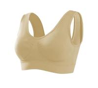 Memoryee Sports Bras Women 1 Pack Set Plus Size for Large Breasts Non Wired Inserts Washable Padded Push Up Multipack Vest Crop Top for Yoga Running Jogging Gym Beige M