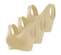 Memoryee Sports Bras Women 3 Pack Set Plus Size for Large Breasts Non Wired Inserts Washable Padded Push Up Multipack Vest Crop Top for Yoga Running Jogging Gym Beige*3 5XL