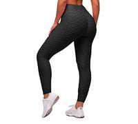 Memoryee Women's Honeycomb Waffle Leggings Ruched Butt Lift High Waisted Chic Sport Tummy Control Plus Size Workout Gym Yoga Stretchy Pants/Black/L