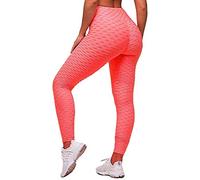 Memoryee Women's Honeycomb Waffle Leggings Ruched Butt Lift High Waisted Chic Sport Tummy Control Plus Size Workout Gym Yoga Stretchy Pants/Orange/XL