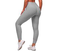 Memoryee Women's Honeycomb Waffle Leggings Ruched Butt Lift High Waisted Chic Sport Tummy Control Plus Size Workout Gym Yoga Stretchy Pants/Grey/XXL
