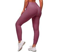 Memoryee Women's Honeycomb Waffle Leggings Ruched Butt Lift High Waisted Chic Sport Tummy Control Plus Size Workout Gym Yoga Stretchy Pants/Bean Paste/L