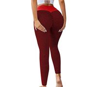 Memoryee Women's Honeycomb Waffle Leggings Ruched Butt Lift High Waisted Chic Sport Tummy Control Plus Size Workout Gym Yoga Stretchy Pants/Style2-Wine Red/L
