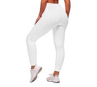 Memoryee Women's Honeycomb Waffle Leggings Ruched Butt Lift High Waisted Chic Sport Tummy Control Plus Size Workout Gym Yoga Stretchy Pants/White/S