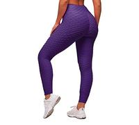 Memoryee Women's Honeycomb Waffle Leggings Ruched Butt Lift High Waisted Chic Sport Tummy Control Plus Size Workout Gym Yoga Stretchy Pants/Purple/XXL