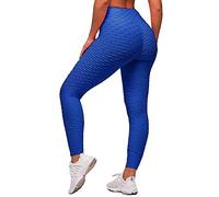 Memoryee Women's Honeycomb Waffle Leggings Ruched Butt Lift High Waisted Chic Sport Tummy Control Plus Size Workout Gym Yoga Stretchy Pants/Blue/XXL