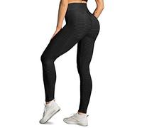 Memoryee Women's Honeycomb Waffle Leggings Ruched Butt Lift High Waisted Chic Sport Tummy Control Plus Size Workout Gym Yoga Stretchy Pants/Style1-Black/M