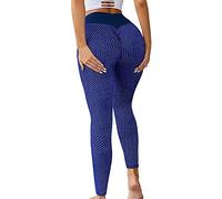 Memoryee Women's Honeycomb Waffle Leggings Ruched Butt Lift High Waisted Chic Sport Tummy Control Plus Size Workout Gym Yoga Stretchy Pants/Style2-Blue/M