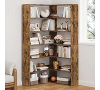Memoryfield Corner Bookshelf 6 Tier, Corner Bookcase with Baffles, 71" Tall Wooden Bookshelf, L-shaped book shelf, large industrial Etagere bookcase for Living Room Bedroom Home Office(Rustic Brown)