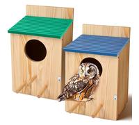 Memorywuu 2 Pcs Screech Owl House Wooden Large Owl Bird Box Building Carbonized Painted Big Bird House with Stand, Mounting Screws and Manual for Outside Nesting Rectangular Opening Box