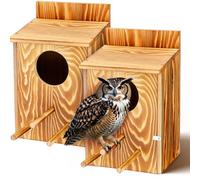 Memorywuu 2 Pcs Screech Owl House Wooden Owl Bird Box Building Large Wood Big Bird House for Outside Rectangular Opening Nesting Box with Mounting Screws and Manual (with Stand)