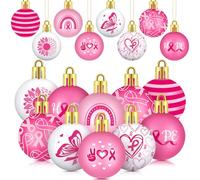 Memorywuu 24 Pcs 1.97 Inch Breast Cancer Awareness Party Hanging Ornaments Decorations Pink Ribbon Hanging Balls Hope Strength Courage Faith Decor Supplies for Breast Cancer Charity Theme Party Favors