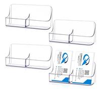 Memorywuu 4 Pack Vertical Business Card Holder, Clear Acrylic 2 Pocket Desktop Business Card Holder Vertical Business Card Display for Home, Business and Exhibition, Up to 100 Cards