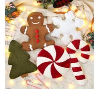 Memorywuu 5 Pcs Christmas Throw Pillows Xmas Tree Gingerbread Man Snowflake Pillow Stripe Candy Cane Peppermint Shape Cushion Stuffed Christmas Decoration for Home Sofa Bed Couch Party (Classic Color)