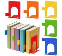 Memorywuu 5 Set Metal Book Ends for Shelves Rainbow Book Shelf Dividers Library Shelf Marker Bookends Stopper Colorful Office Stand Holder for Heavy Books Desk Home Movies Kitchen Cds