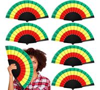 Memorywuu 6 Pcs Juneteenth Hand Fans African American Hand Fans 9 Inch Black History Month Fan Foldable Handheld Fan Reggae Party Favors for Juneteenth Freedom Day (Red,Yellow,Green)