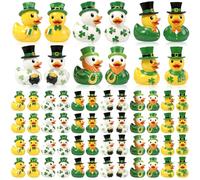 Memorywuu 72 Pcs Mini St. Patrick's Day Resin Ducks Bulk Tiny Shamrock Irish Green Top Hat Duckies Small Basket Stuffers Gifts for Table Party Decorations Favors